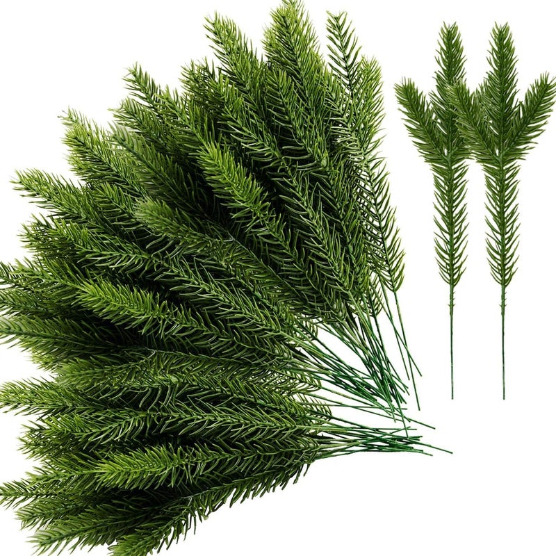 Alpurple 45 Packs Artificial Pine Needles Branches Garland- 10.2 x 2.5 Inch Green Plants Pine Needles- Fake Greenery Pine Picks for Christmas Garland Wreath Home Garden Decoration - Image 1